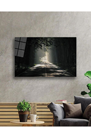 Ağaçlı Yol Cam Tablo 4mm Dayanıklı Temperli Cam Parkway Glass Wall Art