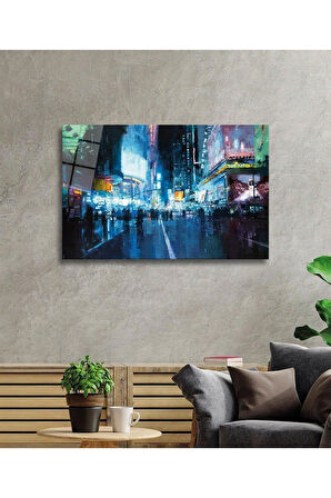 Gece Şehir Cam Tablo 4mm Dayanıklı Temperli Cam, City Night Glass Wall Decor