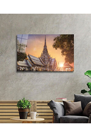 Tayland Tapınak Cam Tablo 4mm Dayanıklı Temperli Cam, Thailand Temple Glass Wall Decor