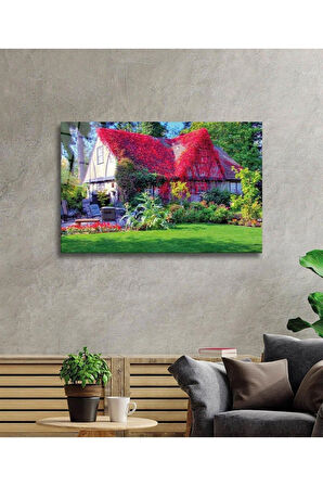 Mor Çiçekli Ev Cam Tablo 4mm Dayanıklı Temperli Cam, Purple Flowers House Glass Wall Decor