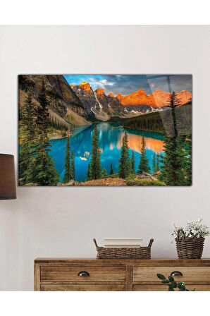 Dağ Yansıma Manzara Cam Tablo 4mm Dayanıklı Temperli Cam Mountain Reflection Landscape Glass Table