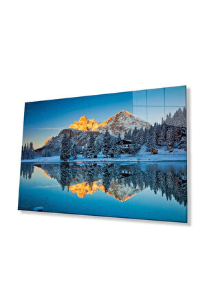 Dağ Yansıma Manzara Cam Tablo 4mm Dayanıklı Temperli Cam Mountain Reflection Landscape Glass Table