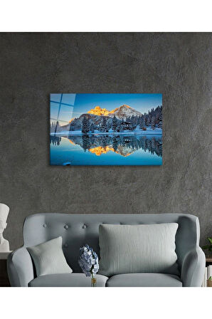 Dağ Yansıma Manzara Cam Tablo 4mm Dayanıklı Temperli Cam Mountain Reflection Landscape Glass Table