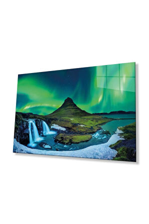 Kuzey Işıkları Cam Tablo Hediyelik Büyük Tablo Ev Ofis Dekoru