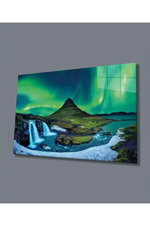 Kuzey Işıkları Cam Tablo Hediyelik Büyük Tablo Ev Ofis Dekoru