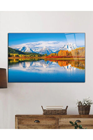 Dağ Yansıma Manzara Cam Tablo 4mm Dayanıklı Temperli Cam Mountain Reflection Landscape Glass Table