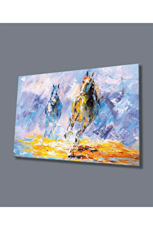 Koşan Atlar Cam Tablo Hediyelik Büyük Tablo Ev Ofis Dekoru
