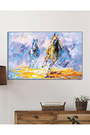 Koşan Atlar Cam Tablo Hediyelik Büyük Tablo Ev Ofis Dekoru