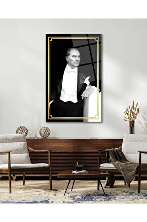 Atatürk Portre Cam Tablo Modern Ev Ofis Salon Hediyelik Büyük Tablo Duvar Dekoru