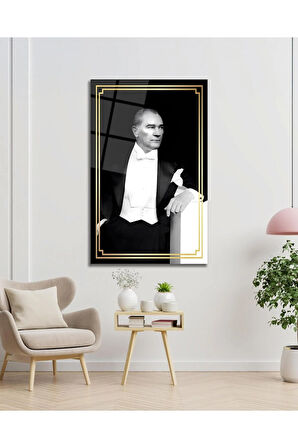 Atatürk Portre Cam Tablo Modern Ev Ofis Salon Hediyelik Büyük Tablo Duvar Dekoru