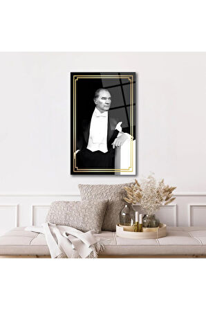 Atatürk Portre Cam Tablo Modern Ev Ofis Salon Hediyelik Büyük Tablo Duvar Dekoru