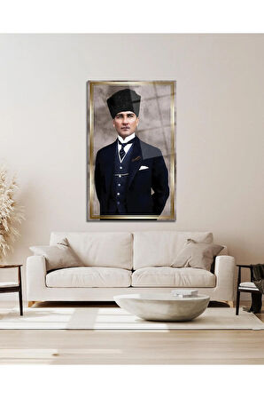 Atatürk Portre Cam Tablo Modern Ev Ofis Salon Hediyelik Büyük Tablo Duvar Dekoru