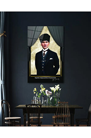 Atatürk Portre Cam Tablo Modern Ev Ofis Salon Hediyelik Büyük Tablo Duvar Dekoru