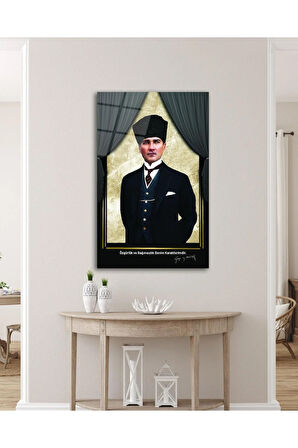 Atatürk Portre Cam Tablo Modern Ev Ofis Salon Hediyelik Büyük Tablo Duvar Dekoru
