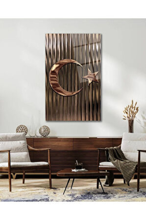 Türk Bayrağı Bayrak Cam Tablo Modern Ev Ofis Salon Hediyelik Büyük Tablo Duvar Dekoru