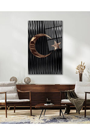 Türk Bayrağı Cam Tablo Modern Ev Ofis Salon Hediyelik Büyük Tablo Duvar Dekoru