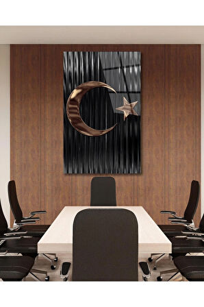 Türk Bayrağı Cam Tablo Modern Ev Ofis Salon Hediyelik Büyük Tablo Duvar Dekoru