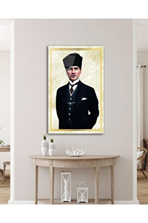 Atatürk Portre Cam Tablo Modern Ev Ofis Salon Hediyelik Büyük Tablo Duvar Dekoru