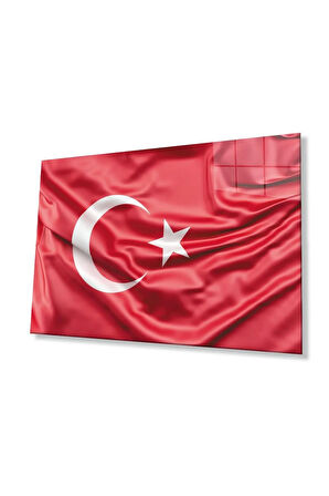 Kırmızı Dalgalı Türk Bayrağı Cam Tablo Red Wavy Turkish Flag Glass Painting