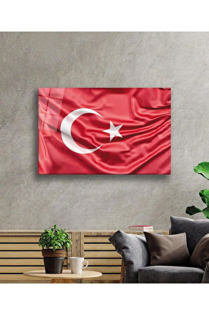Kırmızı Dalgalı Türk Bayrağı Cam Tablo Red Wavy Turkish Flag Glass Painting