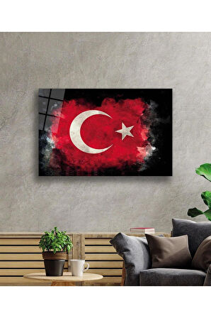 Siyah Fonlu Türk Bayrağı Ay Yıldız Cam Siyah Fon Black Background Turkish Flag Crescent and Star Gla