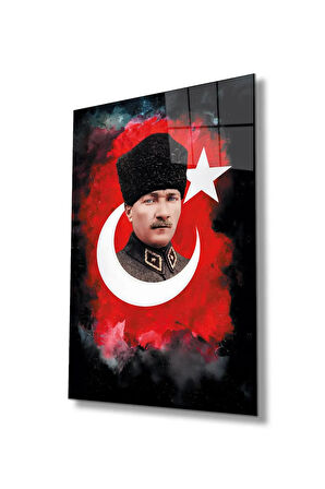 Atatürk Portre Cam Tablo Modern Ev Ofis Salon Hediyelik Büyük Tablo Duvar Dekoru