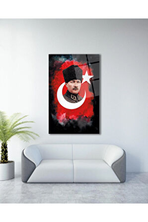 Atatürk Portre Cam Tablo Modern Ev Ofis Salon Hediyelik Büyük Tablo Duvar Dekoru