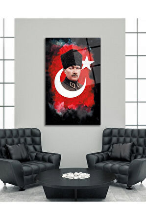 Atatürk Portre Cam Tablo Modern Ev Ofis Salon Hediyelik Büyük Tablo Duvar Dekoru