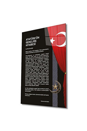 Atatürk'ün Gençliğe Hitabesi Cam Tablo Modern Ev Ofis Salon Hediyelik Büyük Tablo Duvar Dekoru