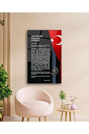 Atatürk'ün Gençliğe Hitabesi Cam Tablo Modern Ev Ofis Salon Hediyelik Büyük Tablo Duvar Dekoru