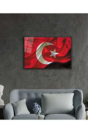 Dalgalanan Türk Bayrağı Cam Tablo 4mm Dayanıklı Temperli Cam, Waving Turkish Flag Glass Wall Art