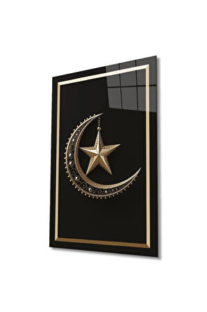 Ay Yıldız Cam Tablo Modern Ev Ofis Salon Hediyelik Büyük Tablo Duvar Dekoru