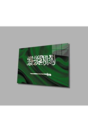 Suudi Arabistan Bayrağı Cam Tablo 4mm Dayanıklı Temperli Cam, Saudi Arabia Flag Glass Wall Art