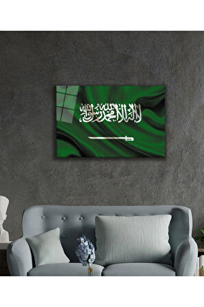 Suudi Arabistan Bayrağı Cam Tablo 4mm Dayanıklı Temperli Cam, Saudi Arabia Flag Glass Wall Art