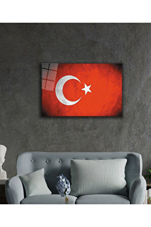 Türk Bayrağı Cam Tablo 4mm Dayanıklı Temperli Cam, Turkish Flag Glass Wall Art