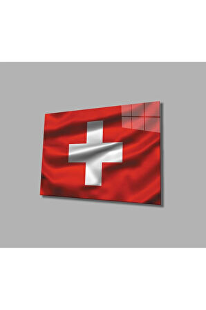 İsviçre Cam Tablo 4mm Dayanıklı Temperli Cam, Swiss Flag Glass Wall Art