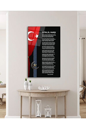 İstiklal Marşı ve Türk Bayrağı Cam Tablo Modern Ev Ofis Salon Hediyelik Büyük Tablo Duvar Dekoru