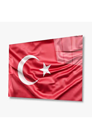 Türk Bayrağı Cam Tablo 4mm Dayanıklı Temperli Cam, Turkish Flag Glass Wall Art