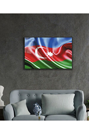 Azerbaycan Bayrağı Cam Tablo 4mm Dayanıklı Temperli Cam,Azerbaijan Flag Glass Wall Art