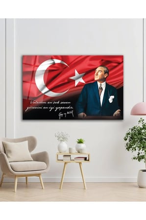 Atatürk Portre Cam Tablo Vatanını En Çok Seven Görevini En İyi Yapandır Kurum Hediyelik Büyük Tablo