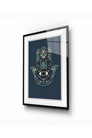 Mavi Renkli Çerçeve Efektli Fatma Ananın Eli Cam Tablo 4mm Dayanıklı Temperli Cam