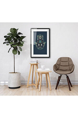 Mavi Renkli Çerçeve Efektli Fatma Ananın Eli Cam Tablo 4mm Dayanıklı Temperli Cam