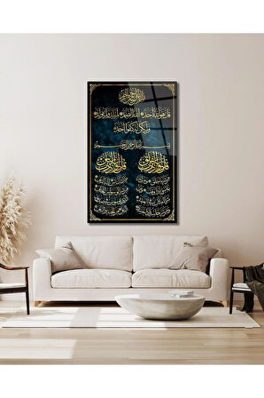 İhlas , Felak ve Nas Suresi Cam Tablo Dini İslami Modern Ev Ofis Salon Hediyelik Tablo