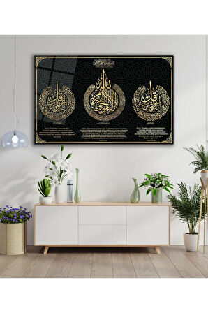 Ayetel Kürsi Felak Nas Cam Tablo,Dini İslami Modern Ev Ofis Salon Duvar Dekoru,Hediyelik Tablo Dekor