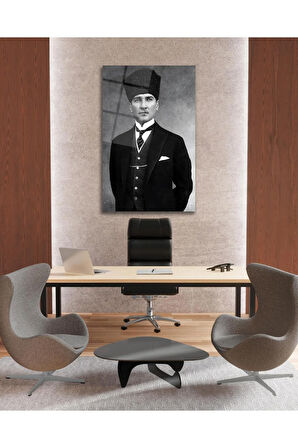 Atatürk Portre Cam Tablo Modern Ev Ofis Salon Hediyelik Büyük Tablo Duvar Dekoru