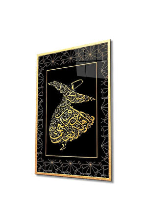 Semazen Hat Sanatı Cam Tablo İslami Dini Modern Ev Ofis Salon Hediyelik Büyük Tablo Duvar Dekoru