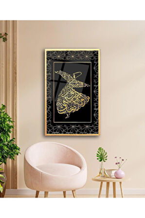 Semazen Hat Sanatı Cam Tablo İslami Dini Modern Ev Ofis Salon Hediyelik Büyük Tablo Duvar Dekoru
