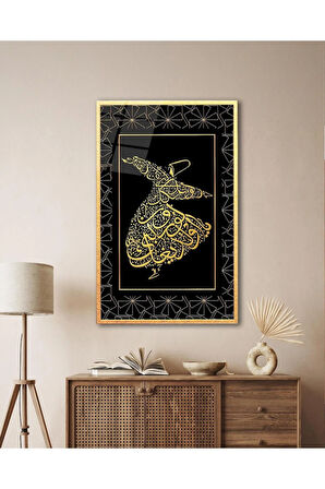 Semazen Hat Sanatı Cam Tablo İslami Dini Modern Ev Ofis Salon Hediyelik Büyük Tablo Duvar Dekoru