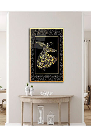 Semazen Hat Sanatı Cam Tablo İslami Dini Modern Ev Ofis Salon Hediyelik Büyük Tablo Duvar Dekoru