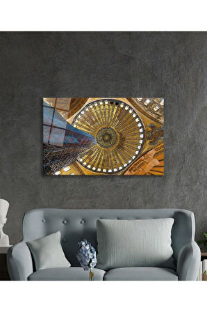 Cami Kubbe Dini İslami Duvar Dekoru Kaligrafi Cam Tablo 4mm Dayanıklı Temperli Cam